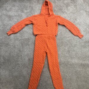 Orange Cable knit Pants Set